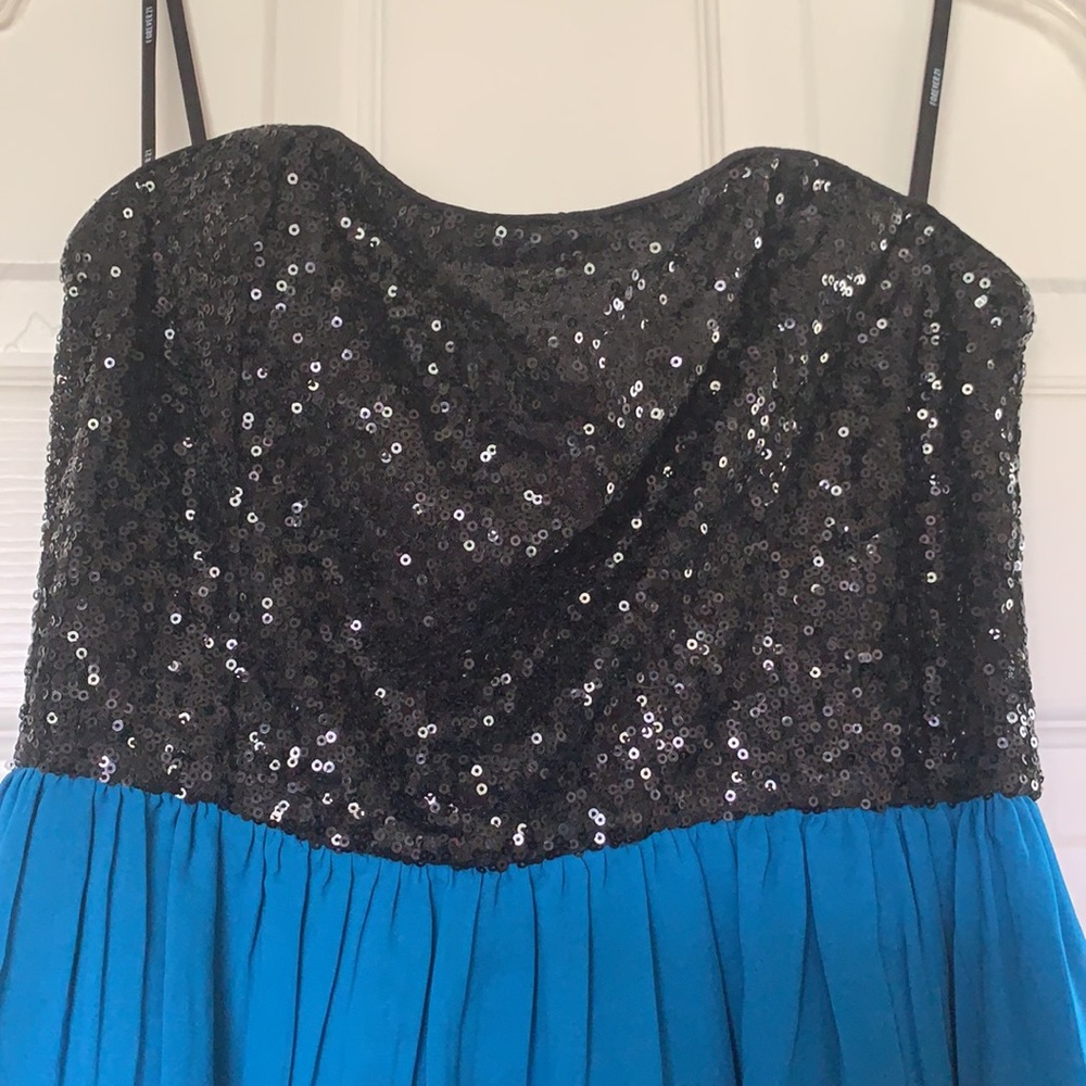 Blue and black sequin high-low dress